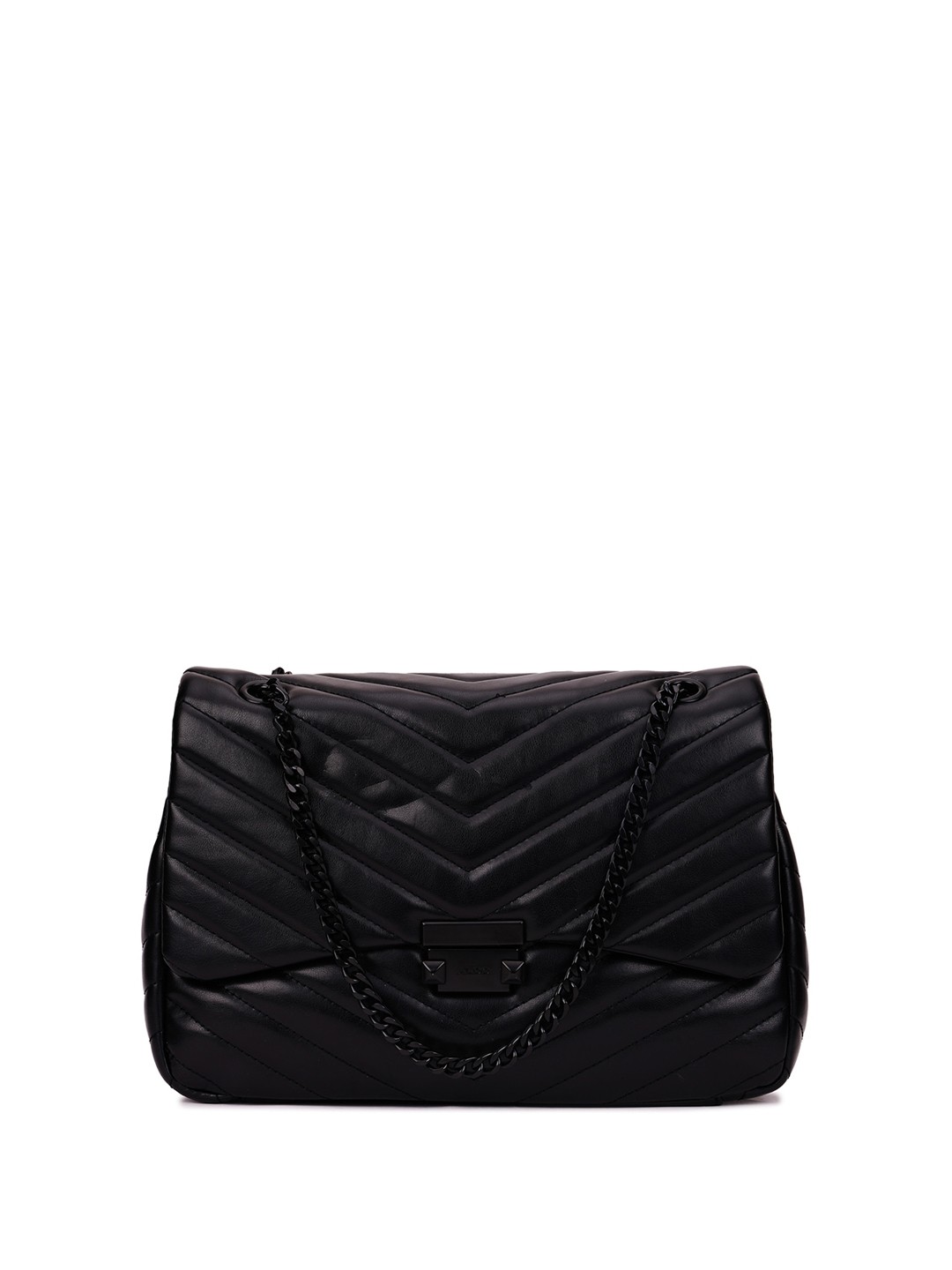 

ALDO Black PU Structured Sling Bag with Quilted