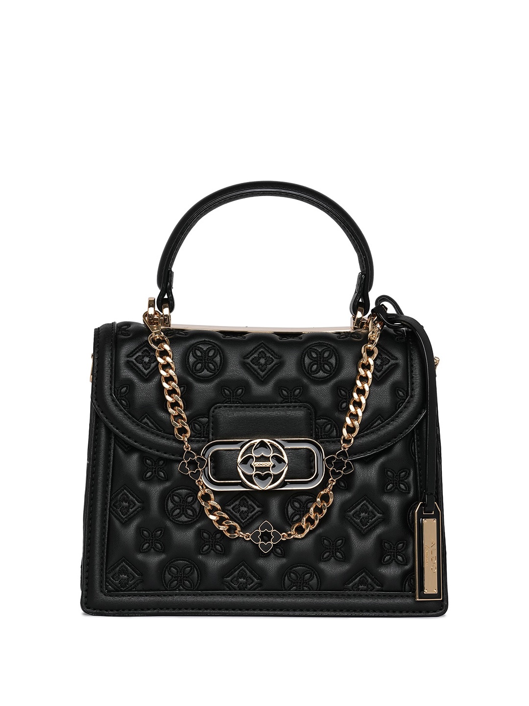 

ALDO Textured Structured Handheld Bag with Quilted Detail, Black