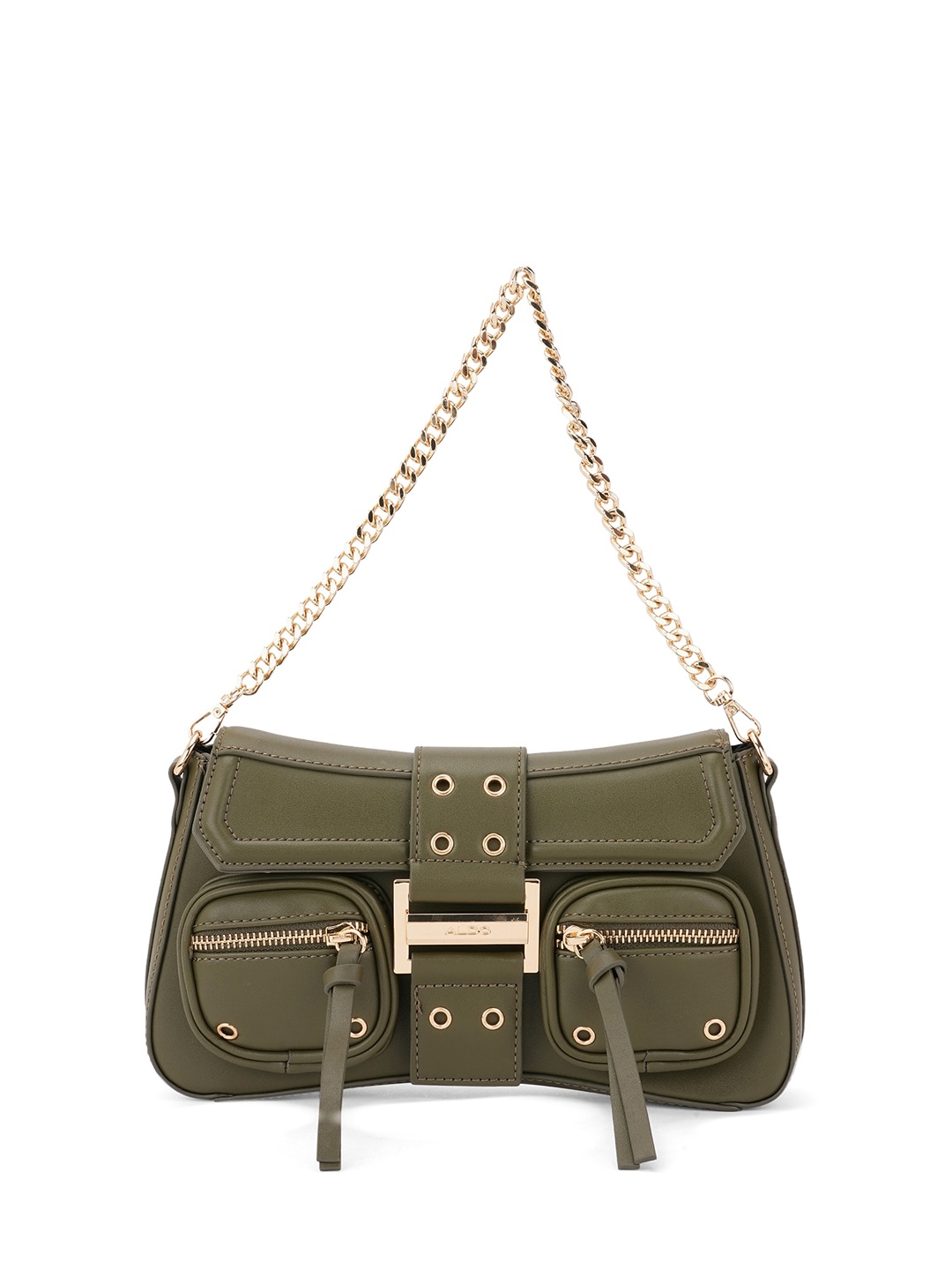 

ALDO Structured Shoulder Bag with Embellished Detail, Khaki