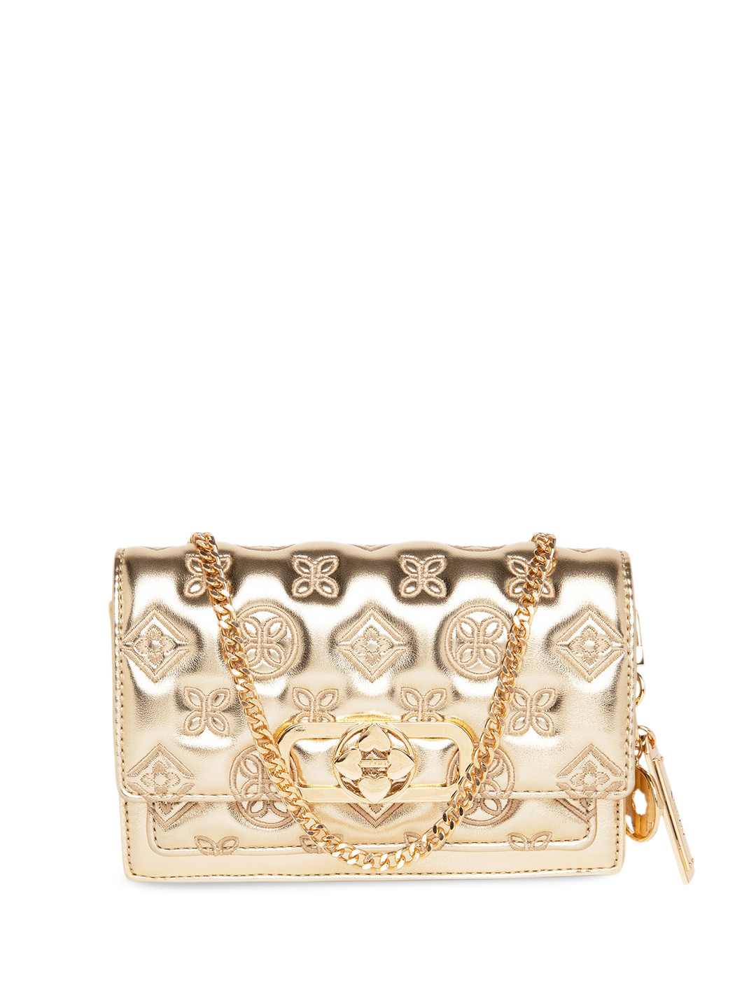 

ALDO Ethnic Motifs Embroidered Structured Sling Bag, Gold