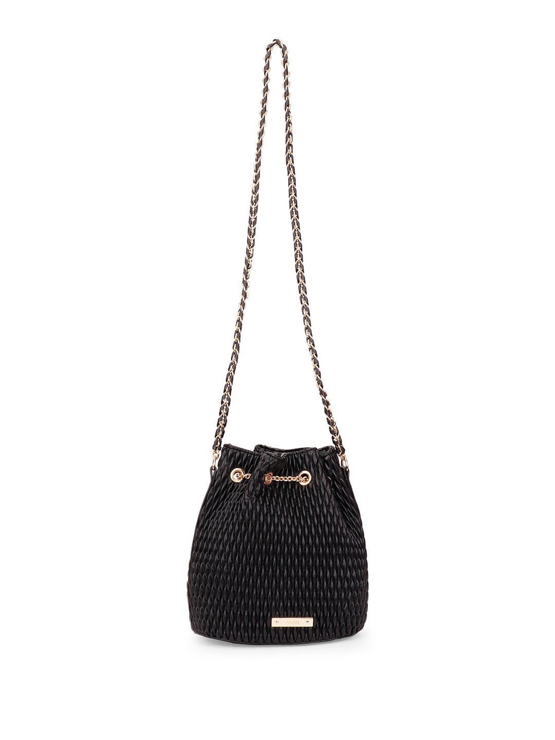 

ALDO Textured Bucket Sling Bag with Quilted Detail, Black