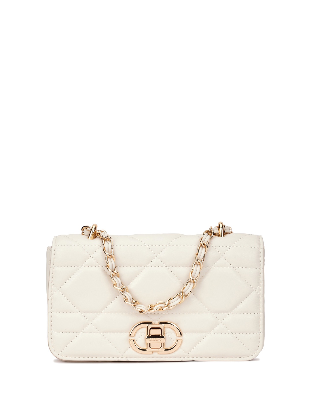 

ALDO White PU Structured Sling Bag with Quilted