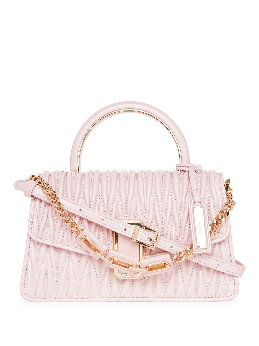 

ALDO Textured Structured Handheld Bag with Quilted Detail, Pink
