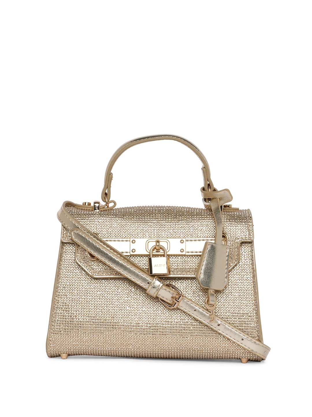 

ALDO Embellished Structured Satchel Bag, Gold