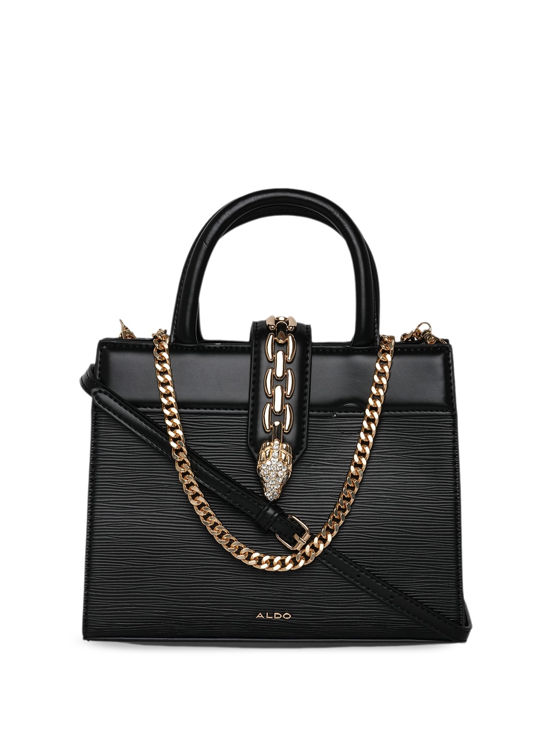 

ALDO Textured Structured Satchel Bag With Embellished Detail, Black