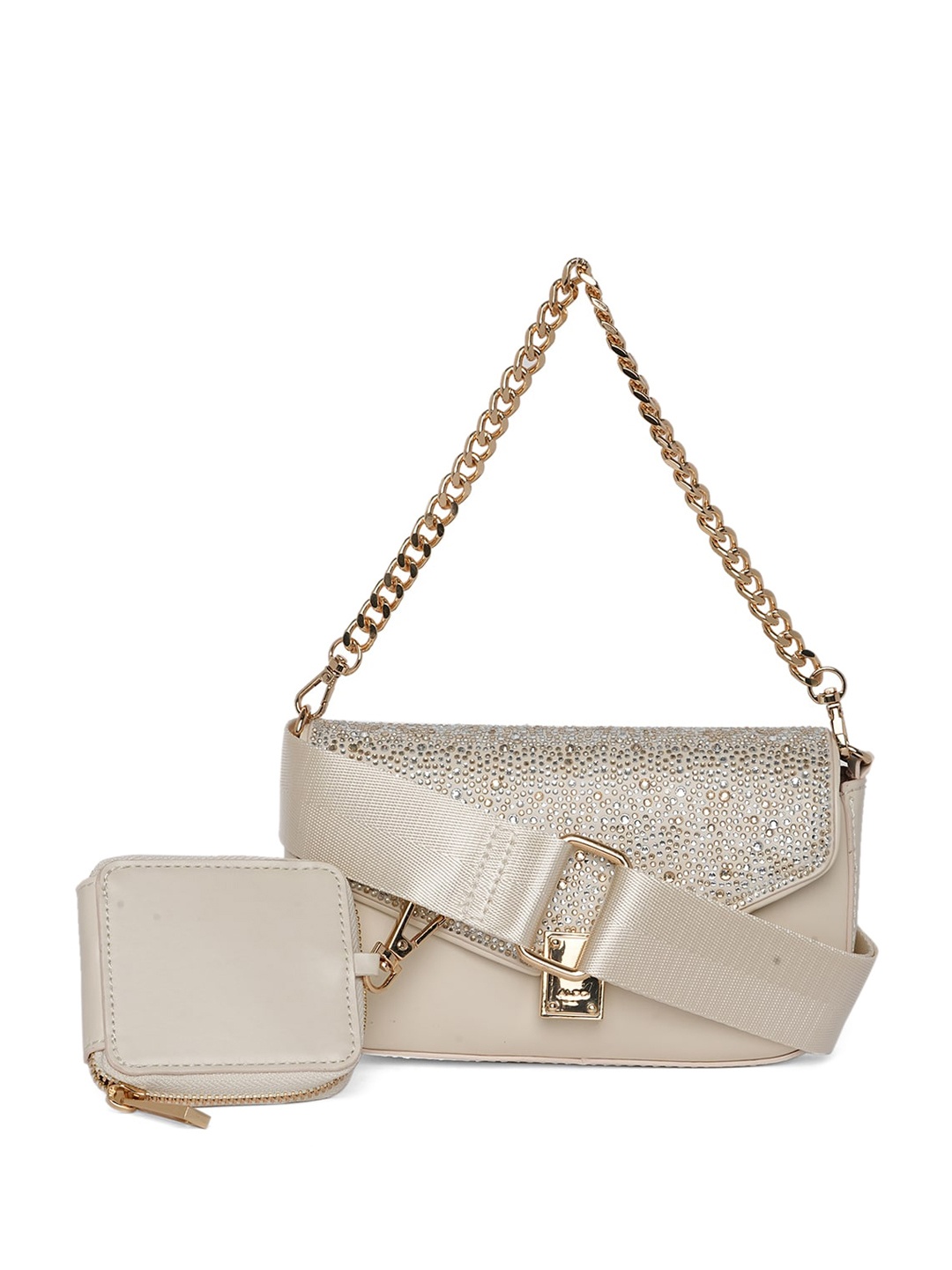 

ALDO Embellished Structured Handheld Bag With Pouch, Beige
