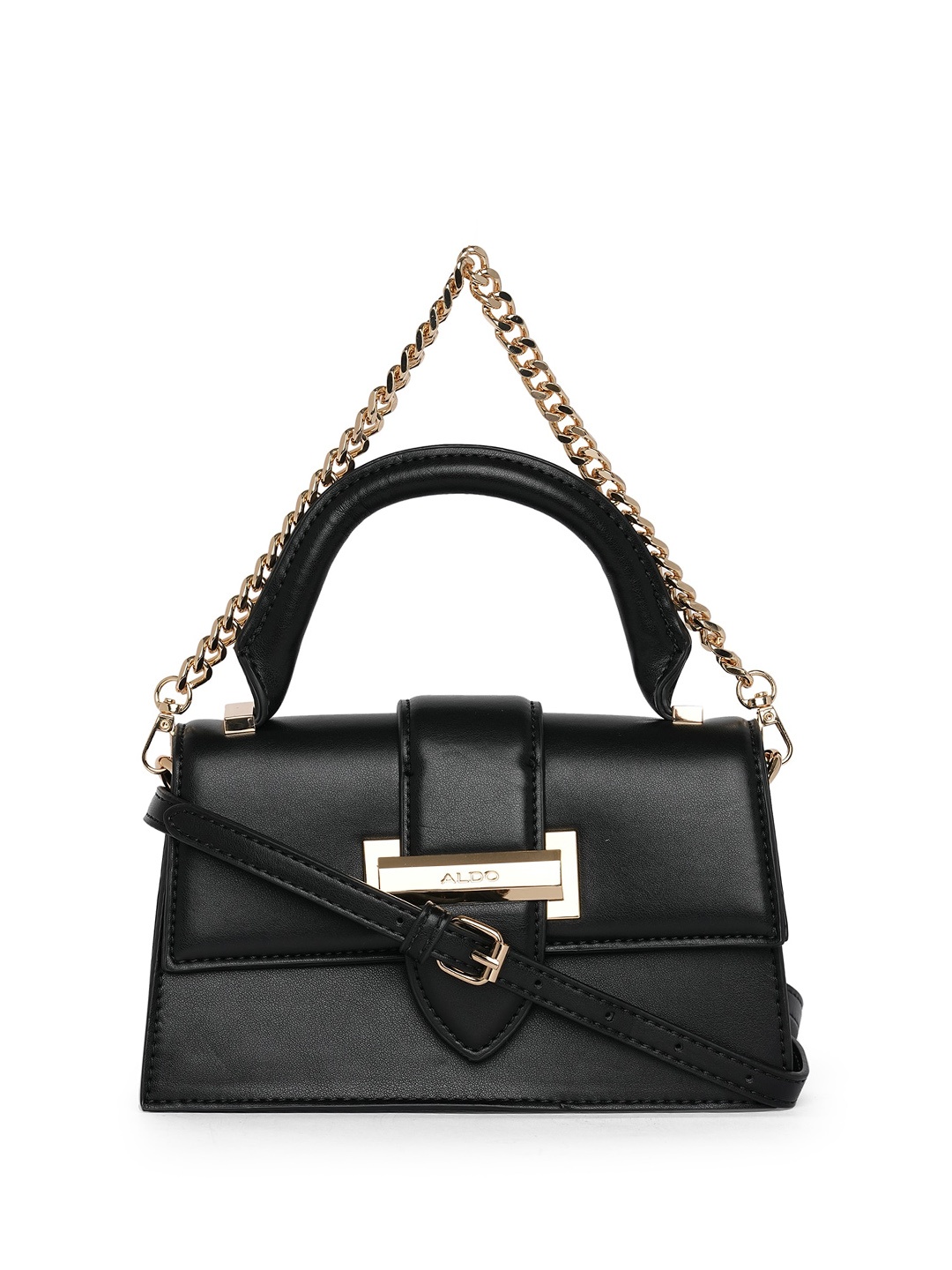 

ALDO Structured Satchel Bag with Buckle Detail, Black
