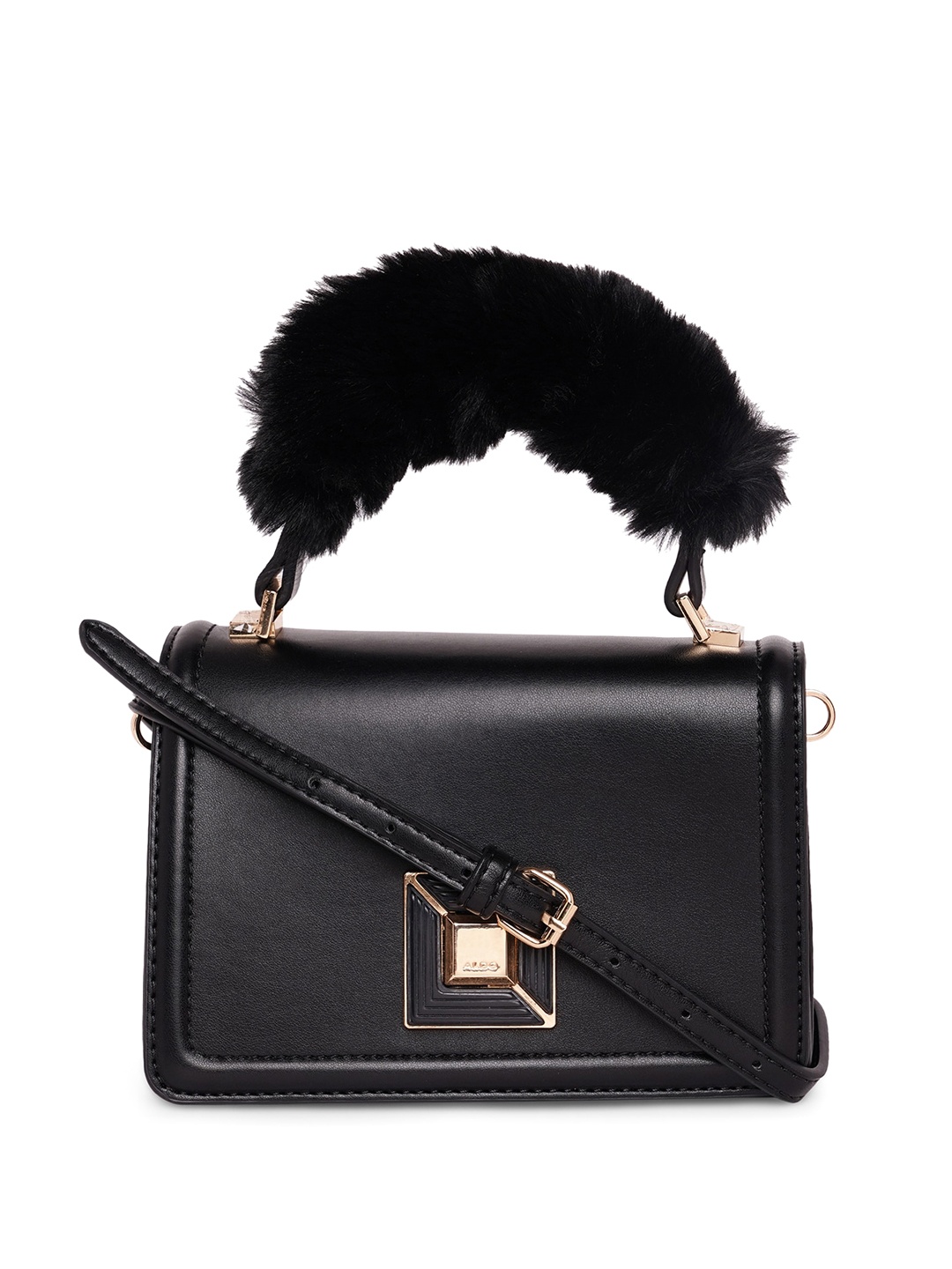 

ALDO Black PU Structured Satchel with Tasselled