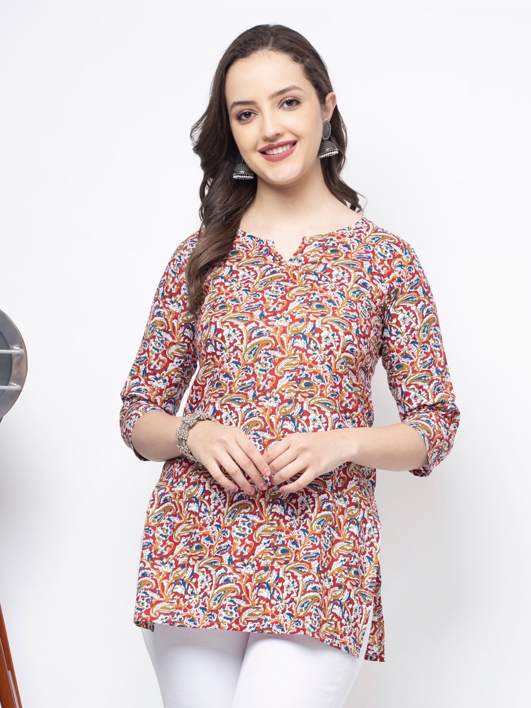 

SHIONS Paisley Printed Pure Cotton Kurti, Brown