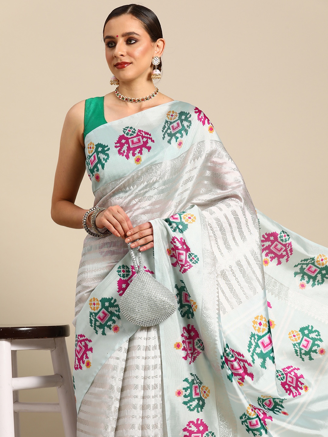 

Simaaya Ethnic Motifs Zari Silk Cotton Saree, Sea green