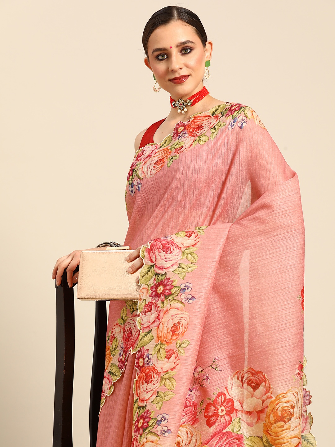 

Simaaya Solid Tussar Saree, Peach