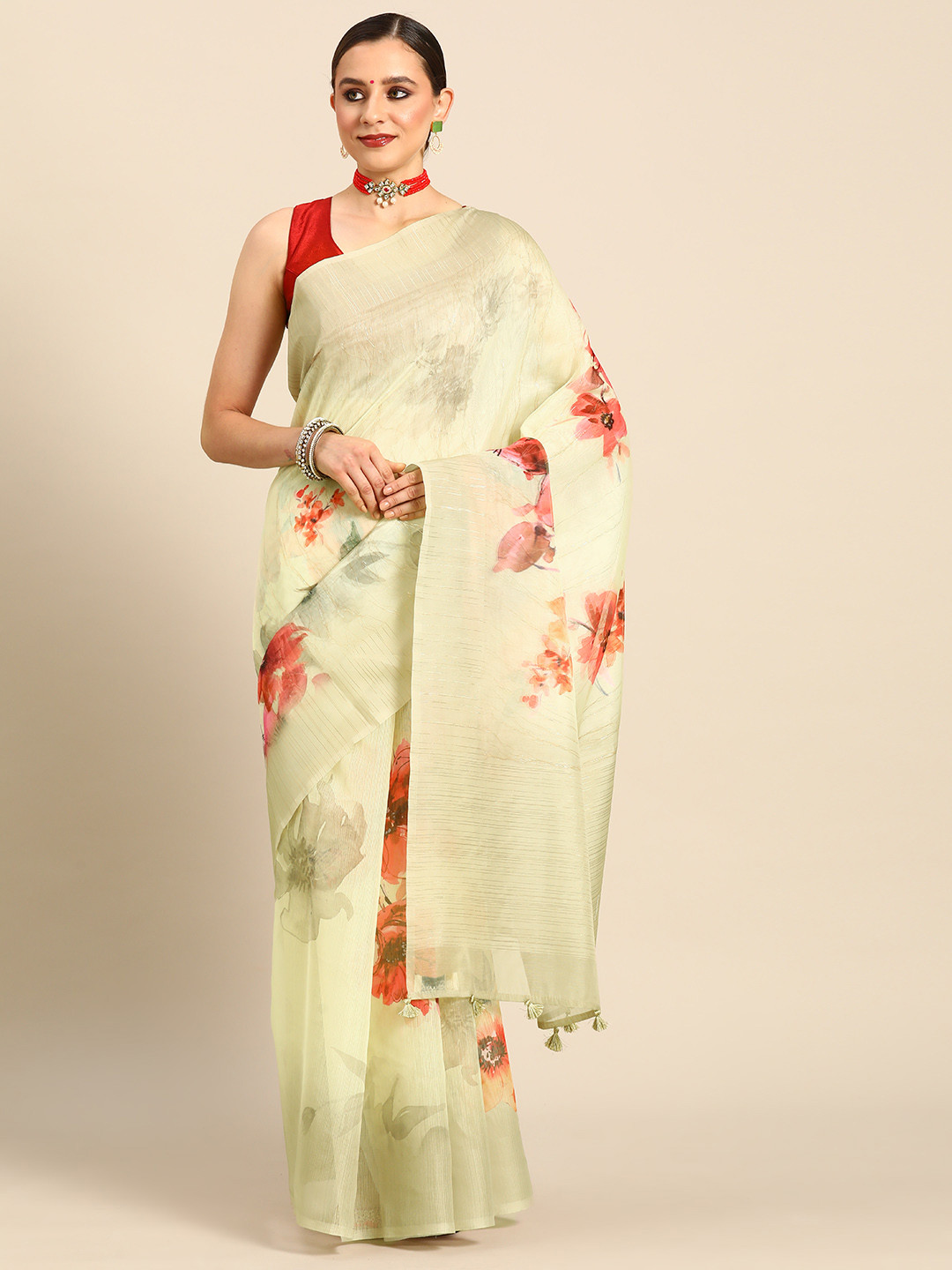 

Simaaya Floral Printed Organza Saree, Yellow