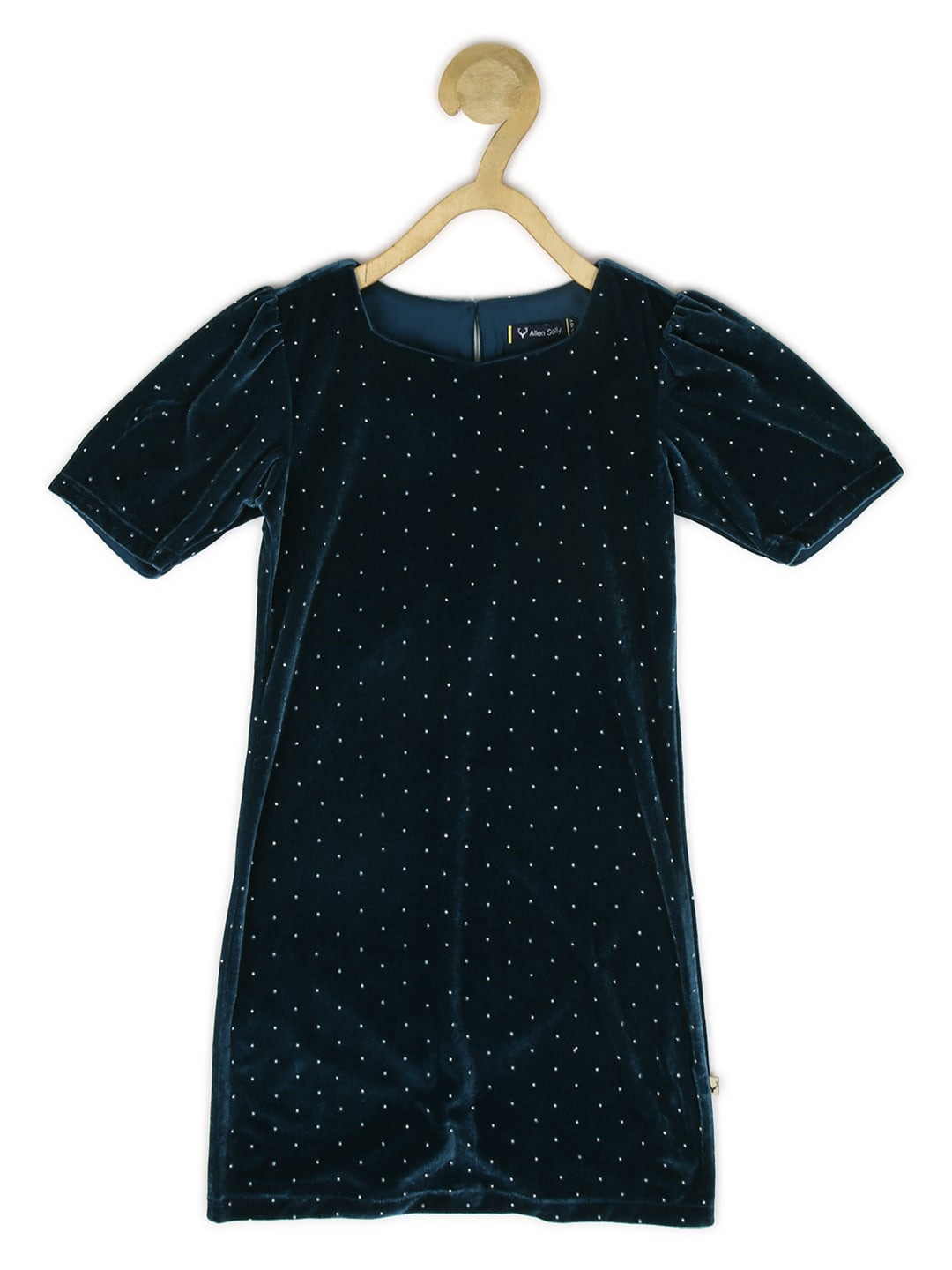 

Allen Solly Junior Girls Polka Dots Printed Puff Sleeve A-Line Dress, Navy blue