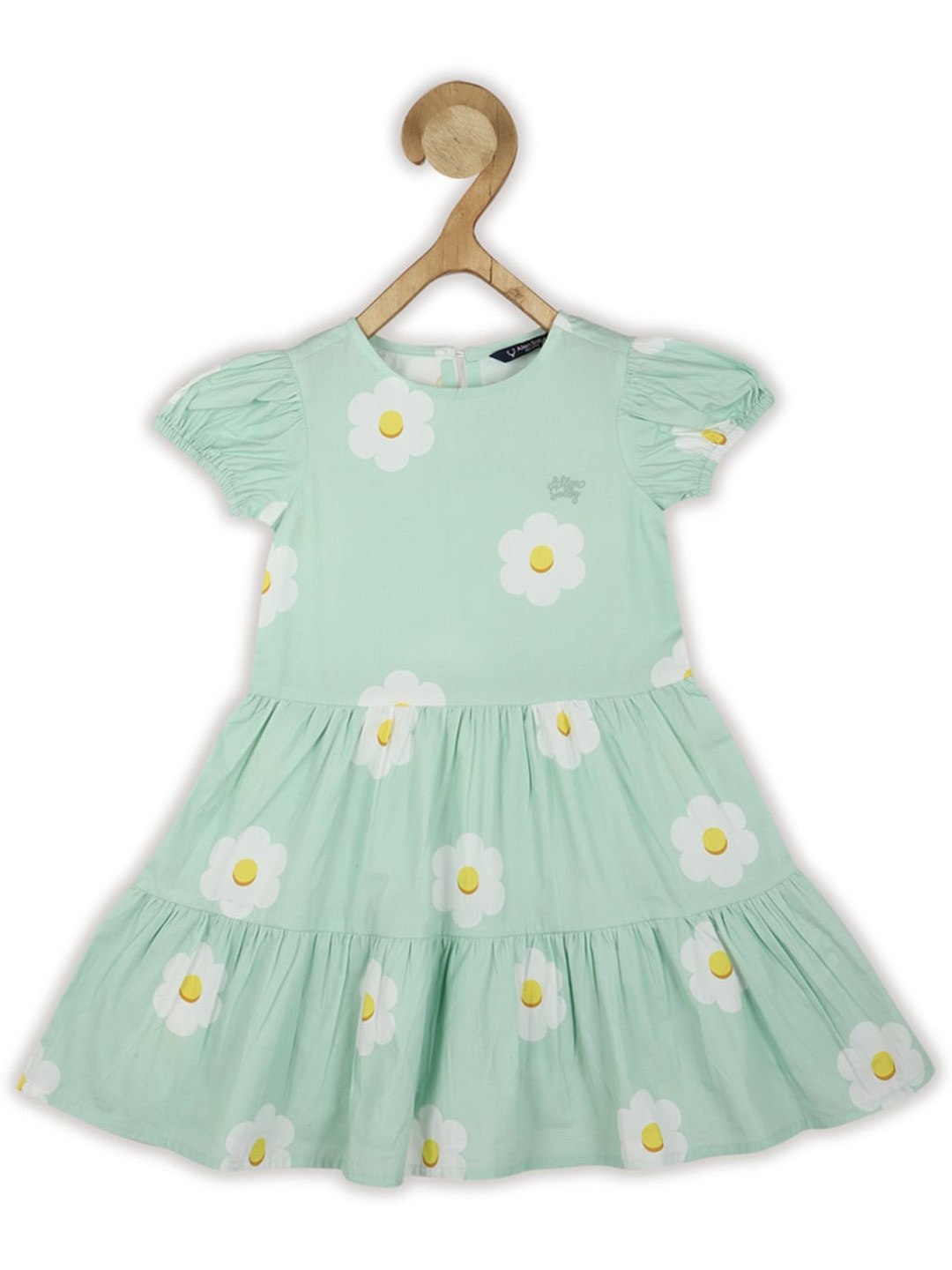 

Allen Solly Junior Girls Floral Print Puff Sleeve Gathered Tiered Cotton Fit & Flare Dress, Green