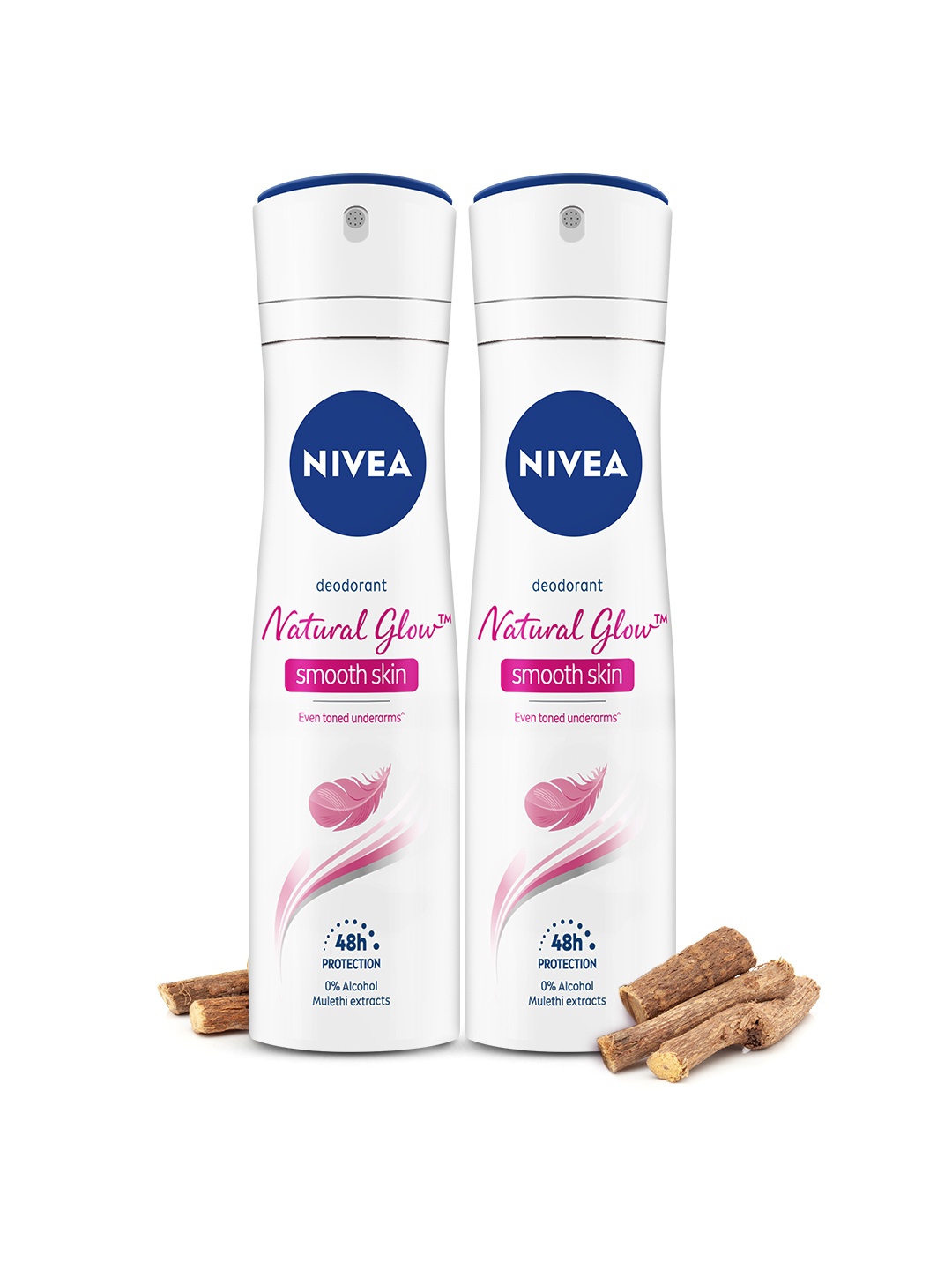 

Nivea Women Set of 2 Natural Glow Smooth Skin 0% Alcohol Deodorant - 93 g (150 ml) Each, White