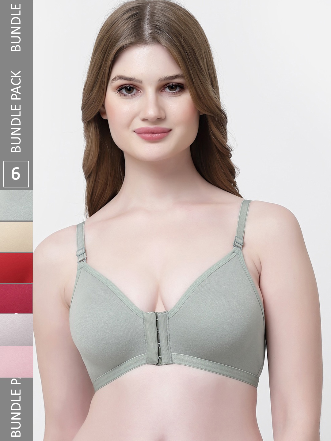 

Softskin Pack Of 6 Full Coverage Non Padded Everyday Front Open Bra With All Day Comfort, Red