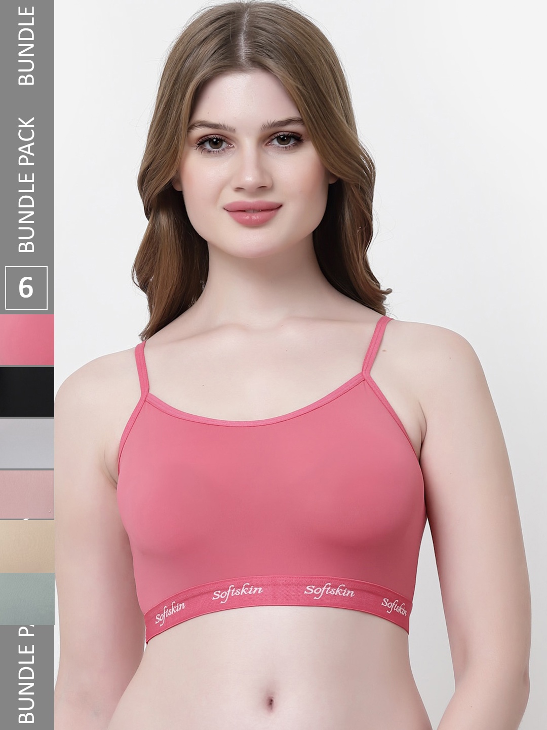 

Softskin Pack Of 6 Full Coverage Bralette Bra With All Day Comfort, Pink
