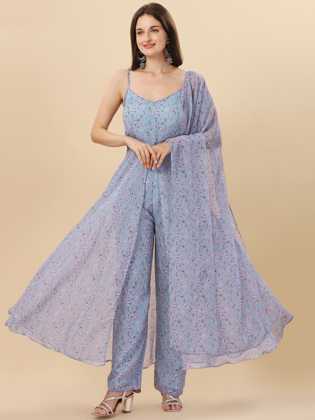 

KALINI Floral Printed Kurta & Palazzos With Dupatta, Purple