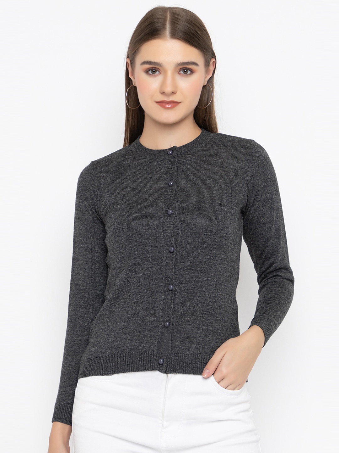 

CLAPTON Round Neck Woollen Cardigan, Grey