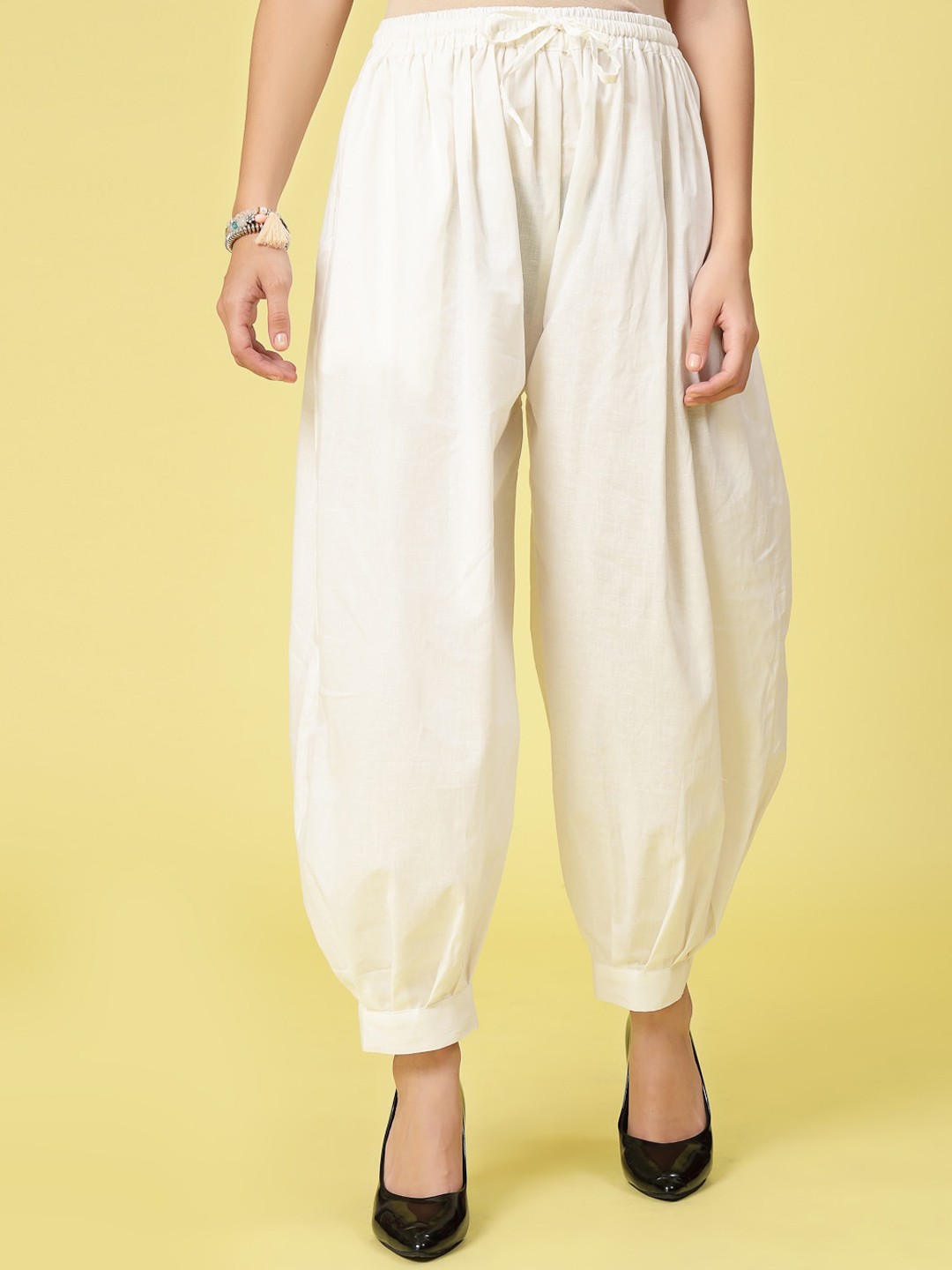 

Clora Creation Women Mid-Rise Cotton Loose-Fit Afghani Salwar, Off white
