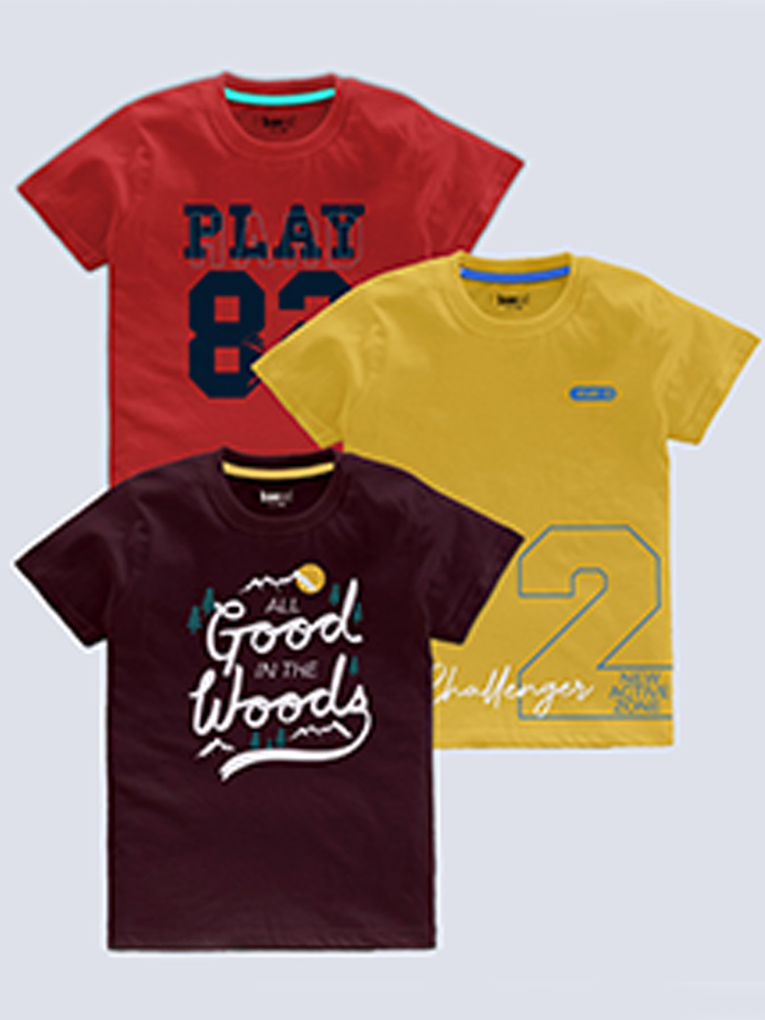 

BAESD Boys Pack Of 3 Typography Printed T-shirt, Purple
