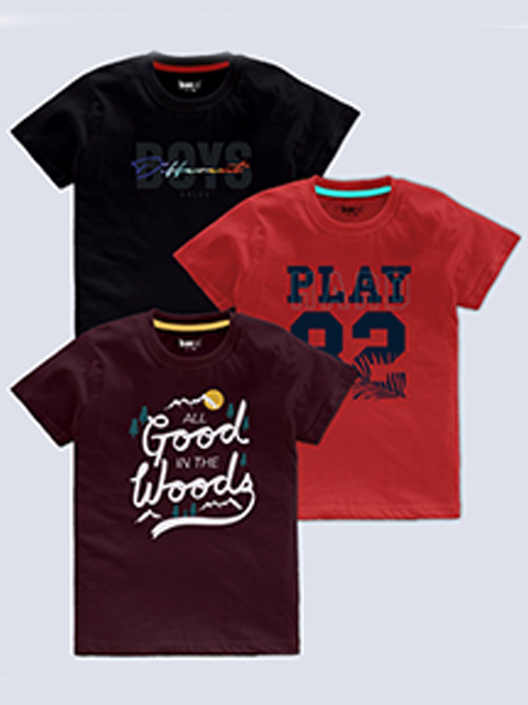 

BAESD Boys Pack Of 3 Typography Printed T-shirt, Black