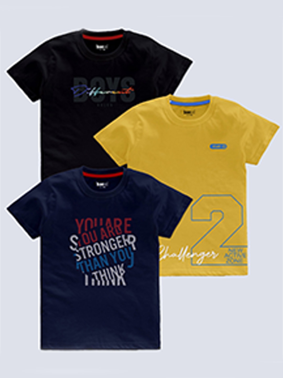 

BAESD Boys Pack Of 3 Typography Printed T-shirt, Black