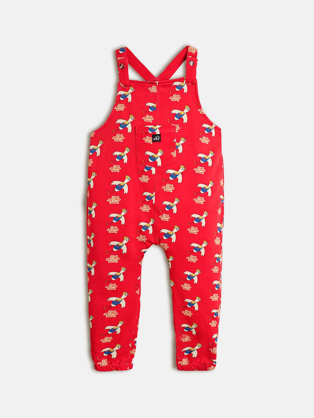 

Whistle & Hops Boys Conversational Printed Pure Cotton Dungaree, Red