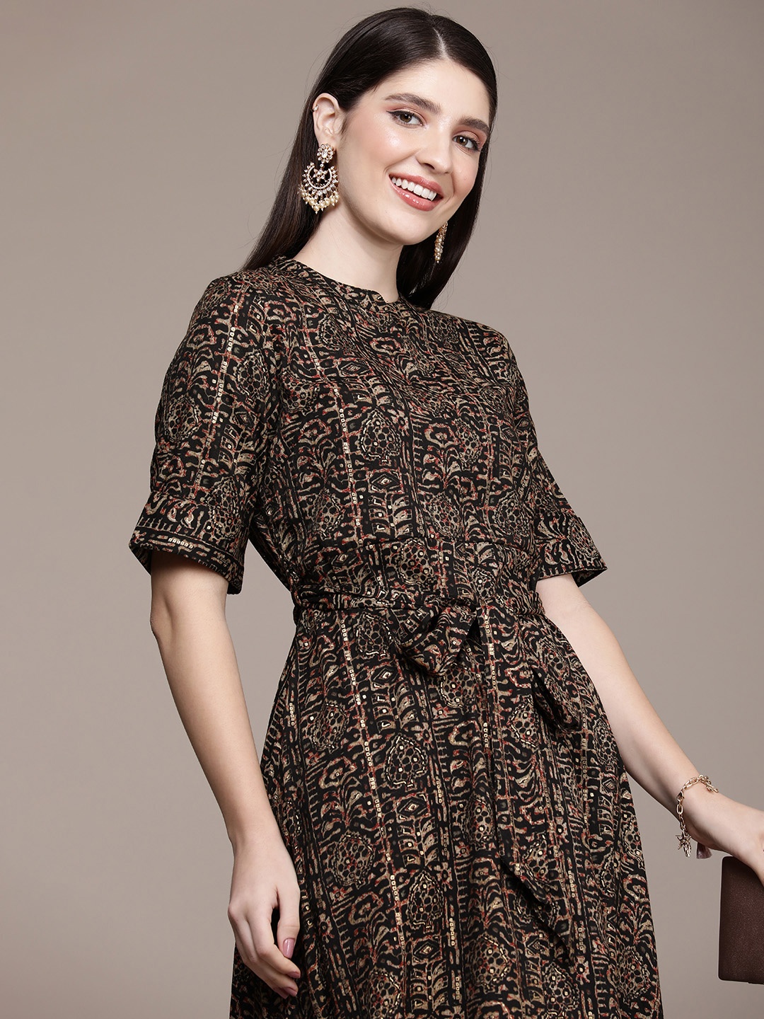 

Anouk Women Ethnic Motifs Printed A-Line Kurta, Black