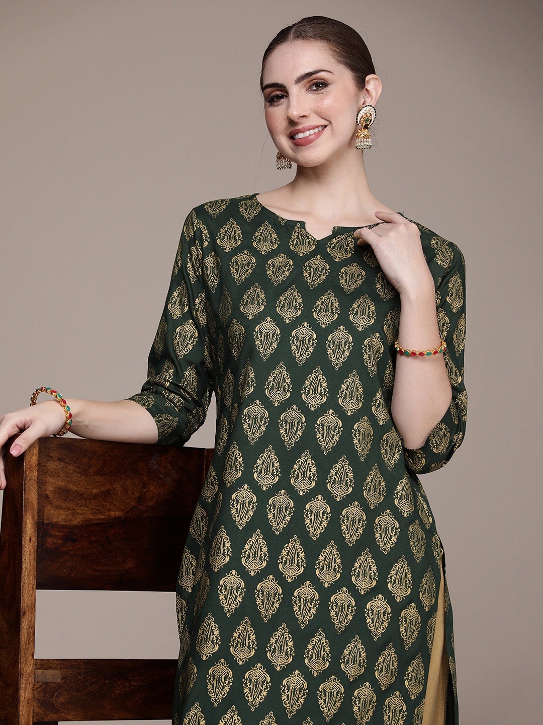 

Anouk Women Ethnic Motifs Printed Straight Kurta, Green