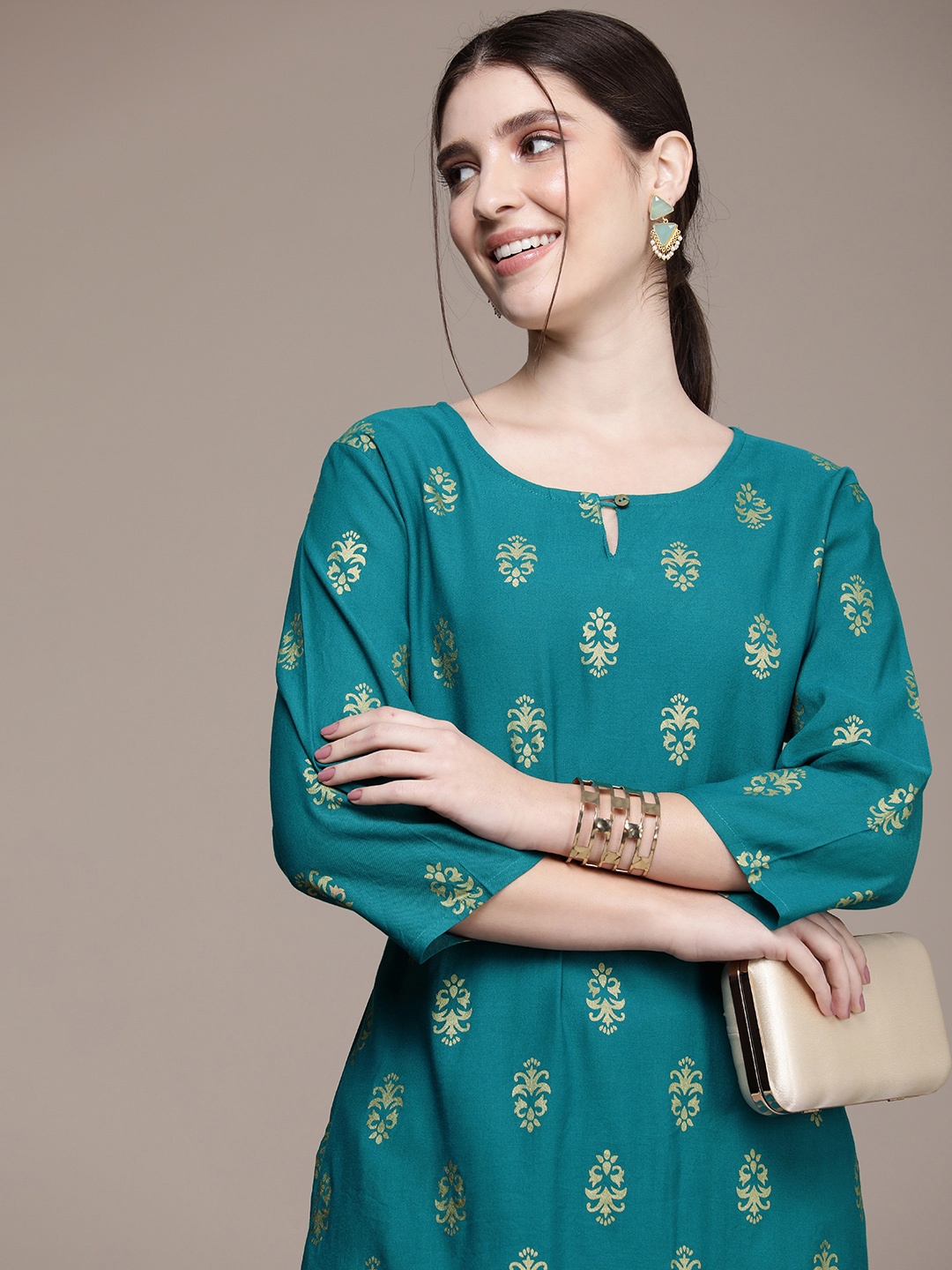 

Anouk Women Ethnic Motifs Printed Straight Kurta, Turquoise blue