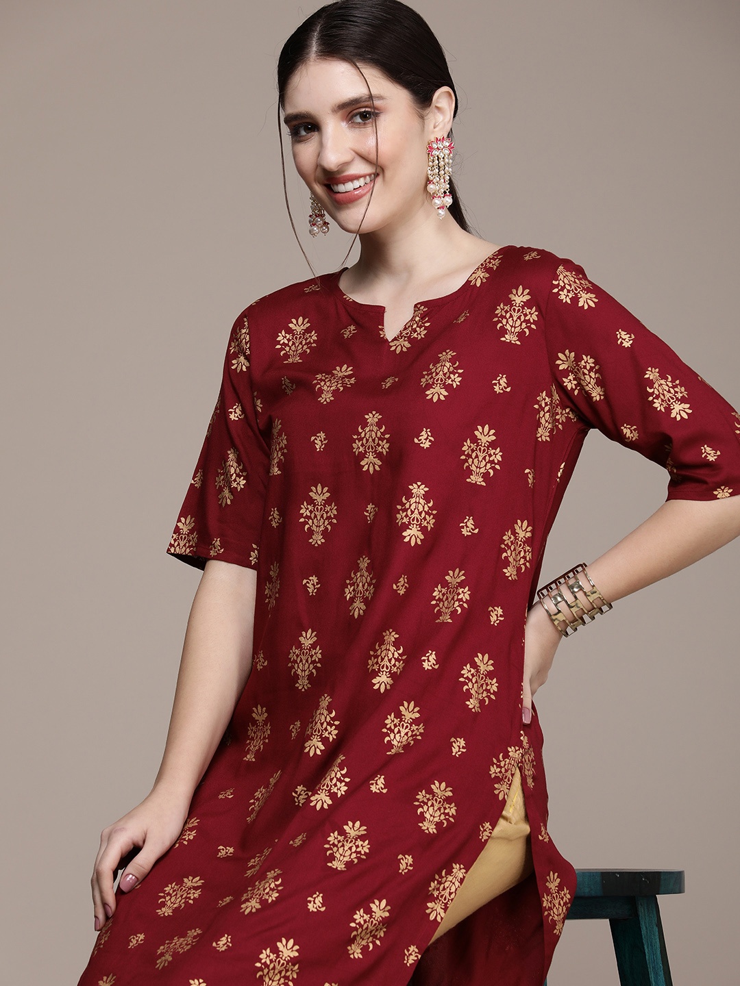 

Anouk Women Ethnic Motifs Printed Straight Kurta, Maroon