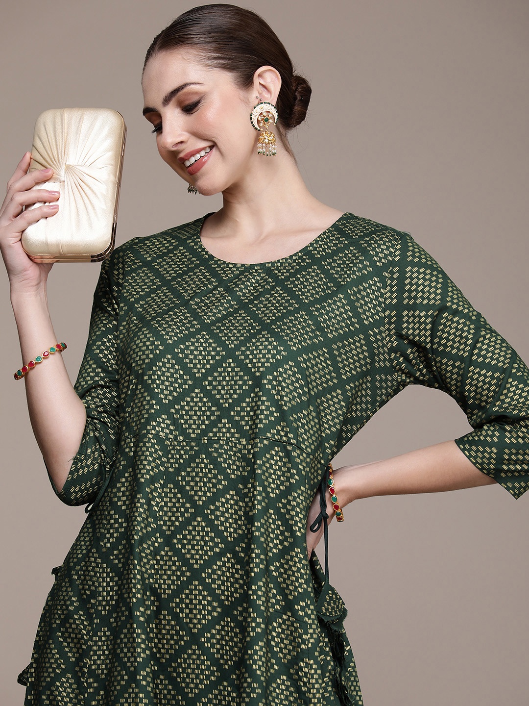 

Anouk Women Geometric Printed Kurta, Green