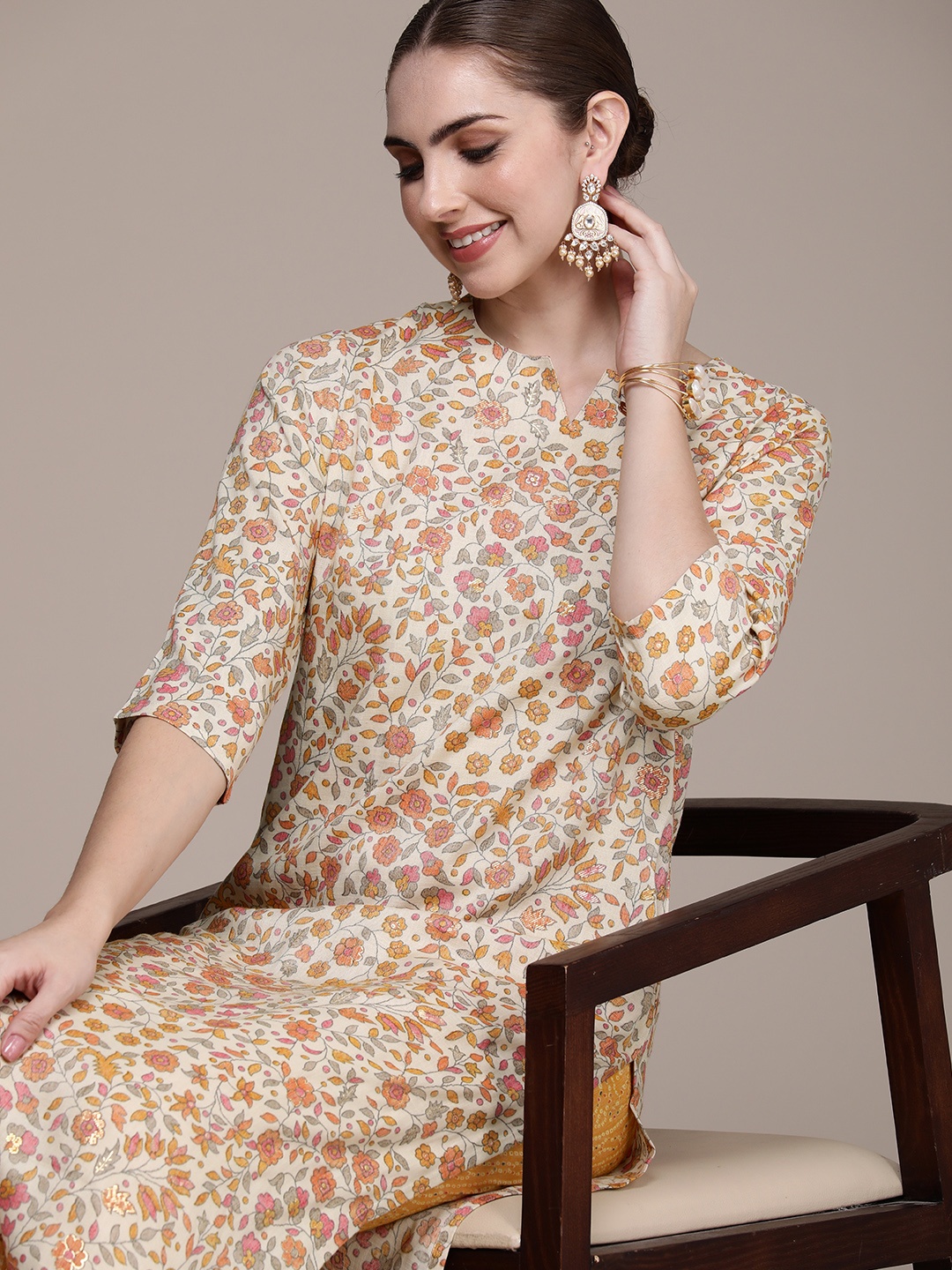 

Anouk Women Floral Printed Regular Pure Cotton Kurta with Trousers, Multi