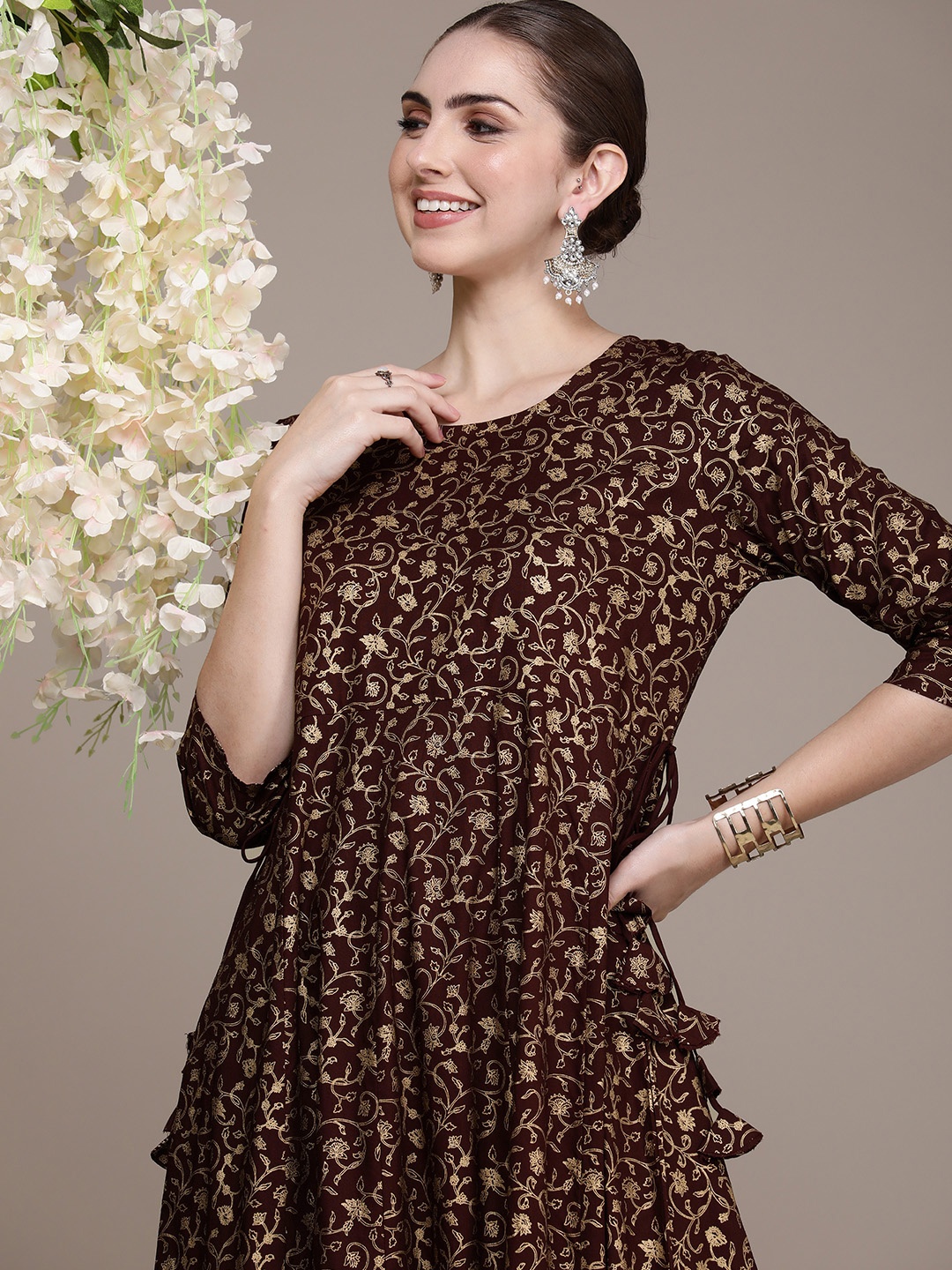 

Anouk Women Ethnic Motifs Printed Anarkali Kurta, Burgundy