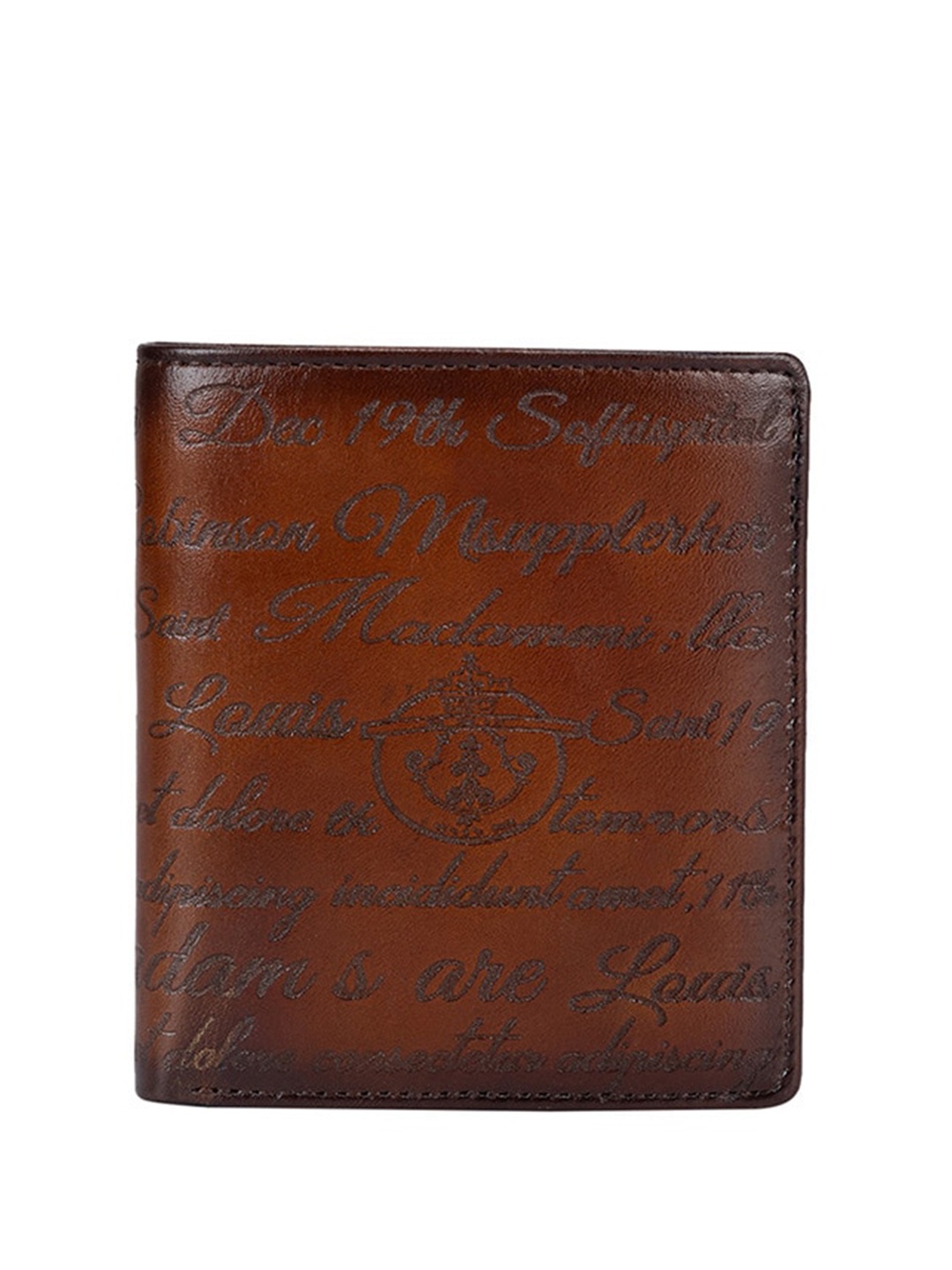 

Da Milano Men Typography Textured Leather Two Fold Wallet, Brown
