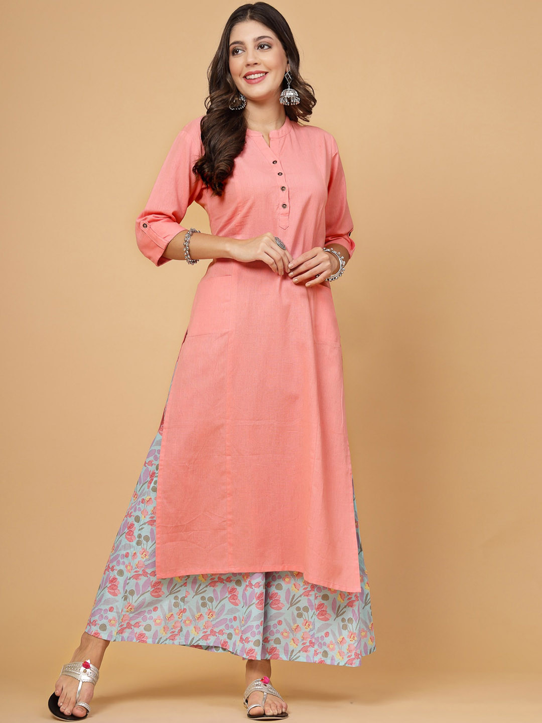 

Pistaa Women Pink Regular Kurta with Palazzos