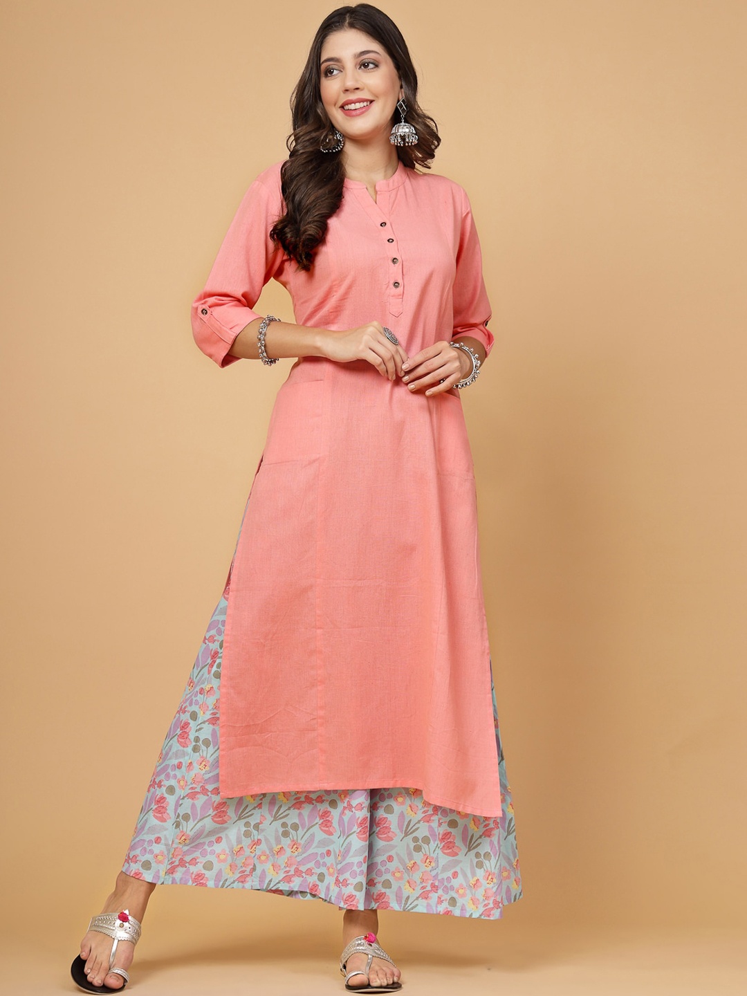 

Pistaa Women Pink Regular Kurta with Palazzos