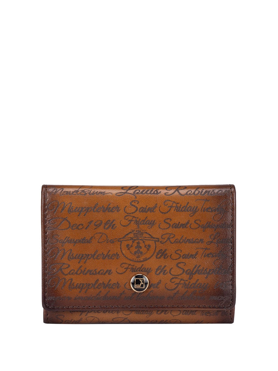 

Da Milano Men Typography Textured Leather Card Holder, Brown