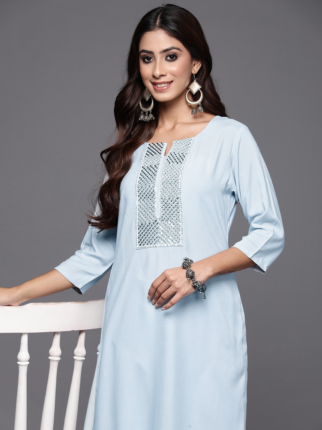 

Libas Women Yoke Design Sequinned Kurta, Grey