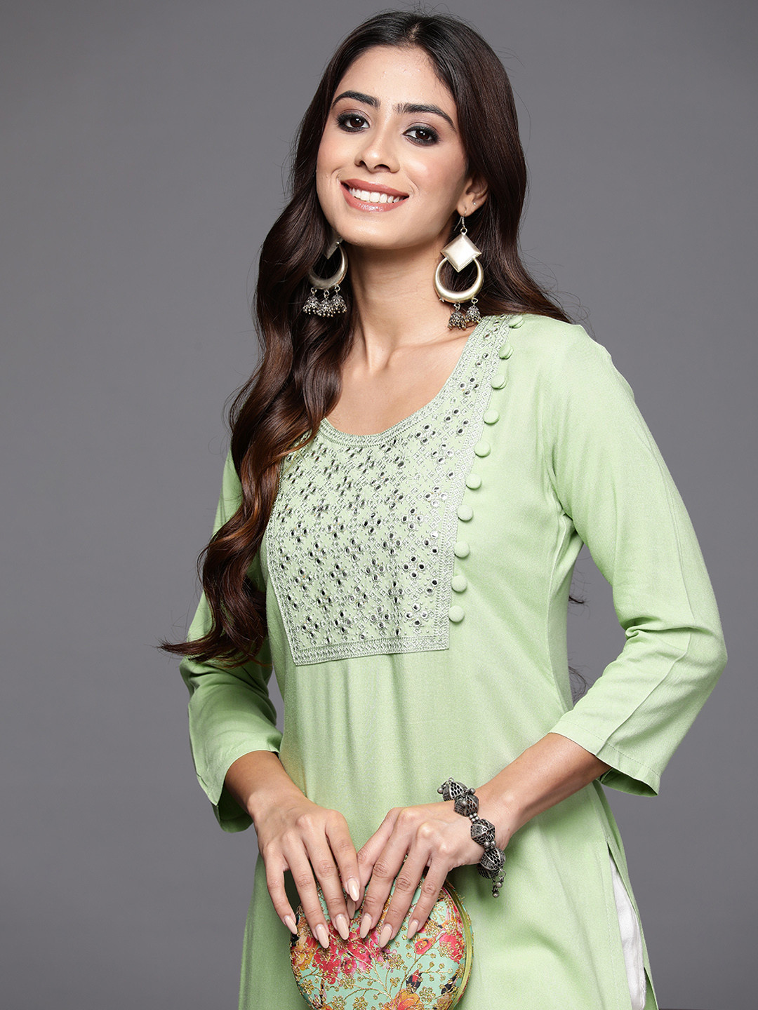 

Libas Women Yoke Design Mirror Work Kurta, Green