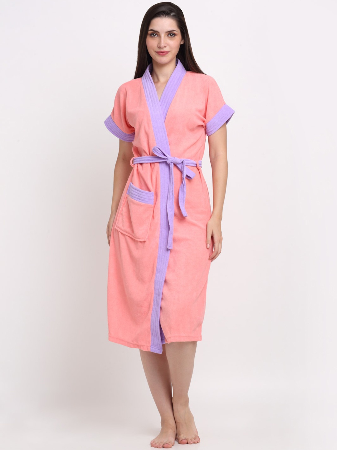 

Creeva Everyday Collection Tie-Up Front Pocket Terry Bath Robe, Pink