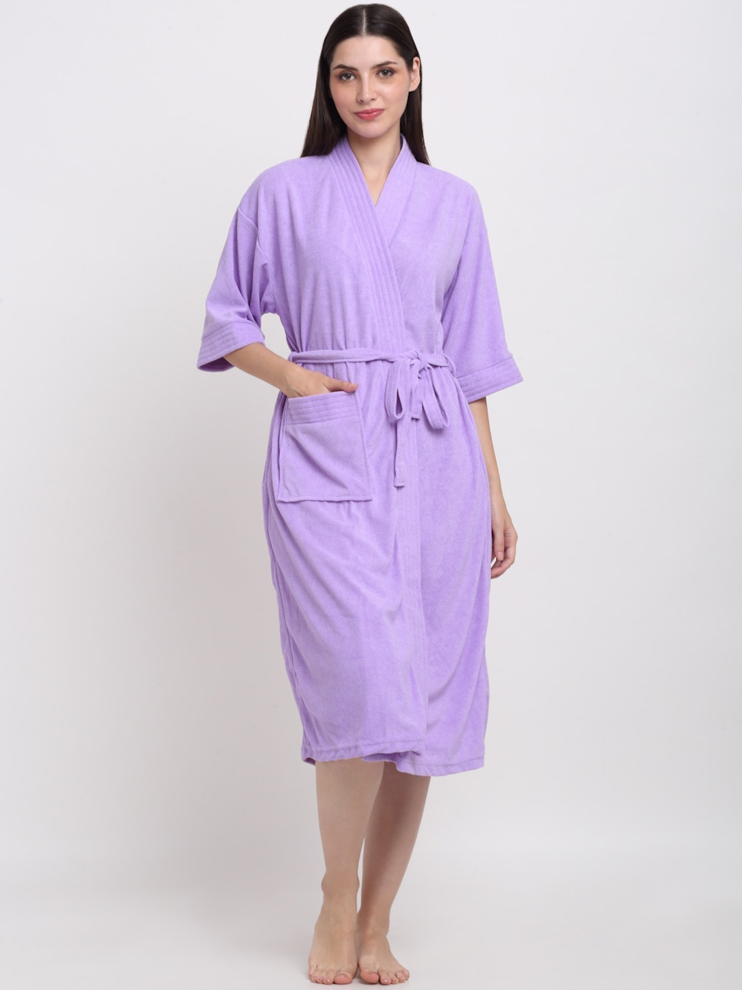 

Creeva Everyday Collection Tie-Up Front Pocket Terry Bath Robe, Lavender