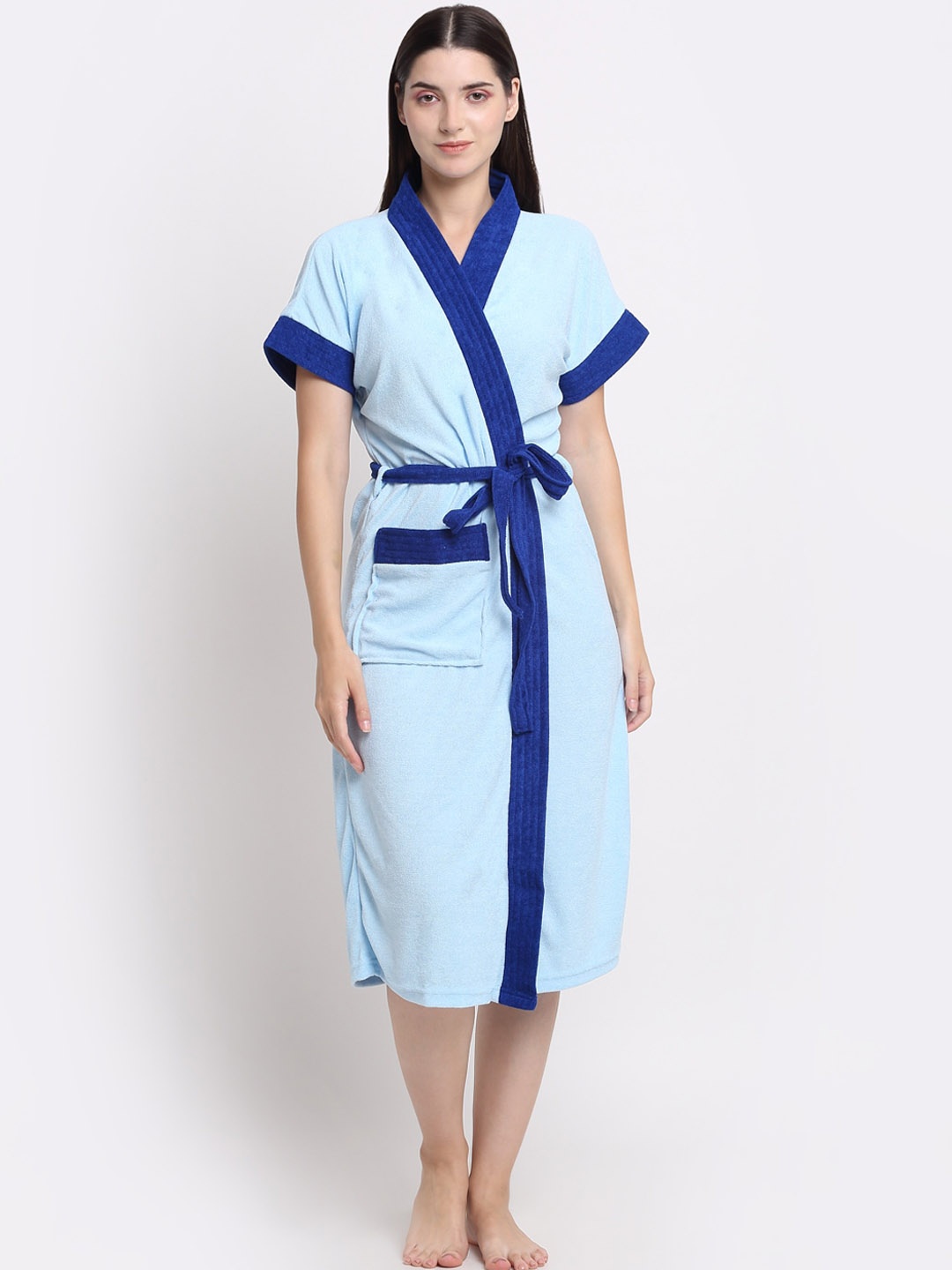 

Creeva Everyday Collection Tie-Up Front Pocket Terry Bath Robe, Blue