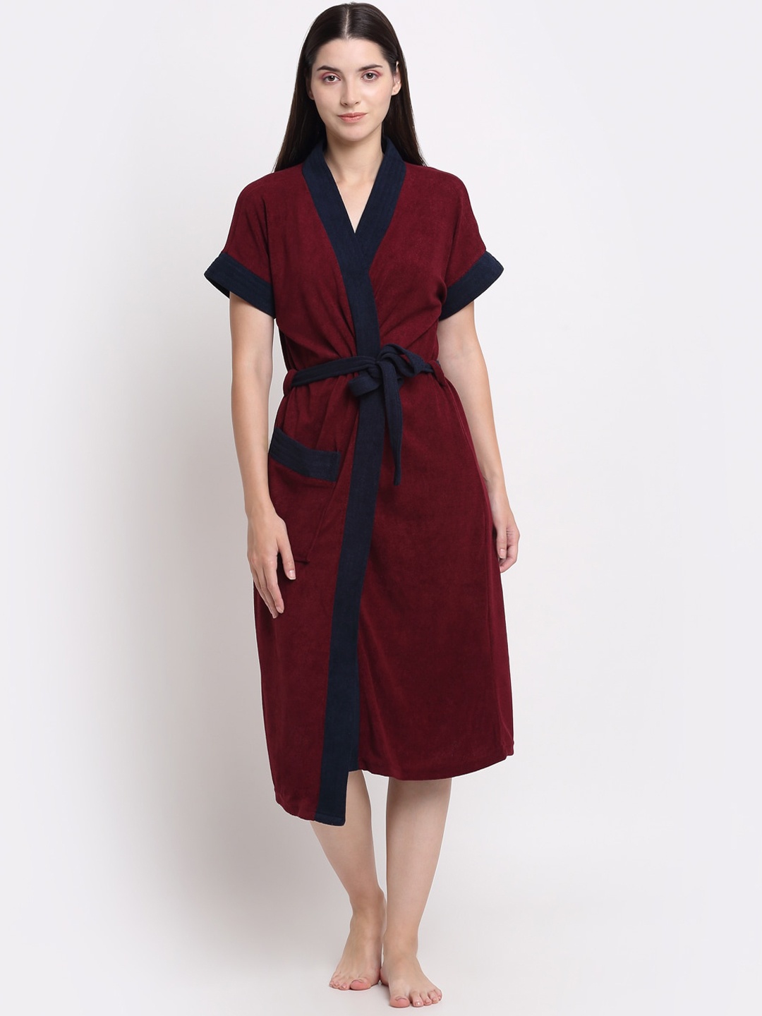 

Creeva Everyday Collection Tie-Up Front Pocket Terry Bath Robe, Maroon