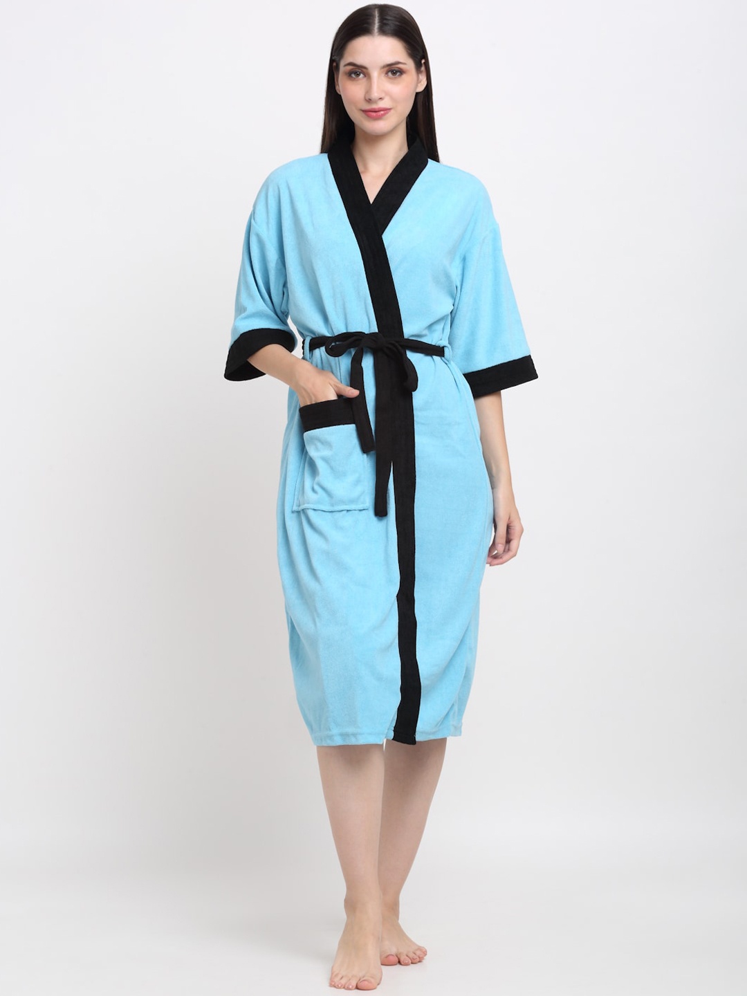 

Creeva Everyday Collection Tie-Up Front Pocket Terry Bath Robe, Blue