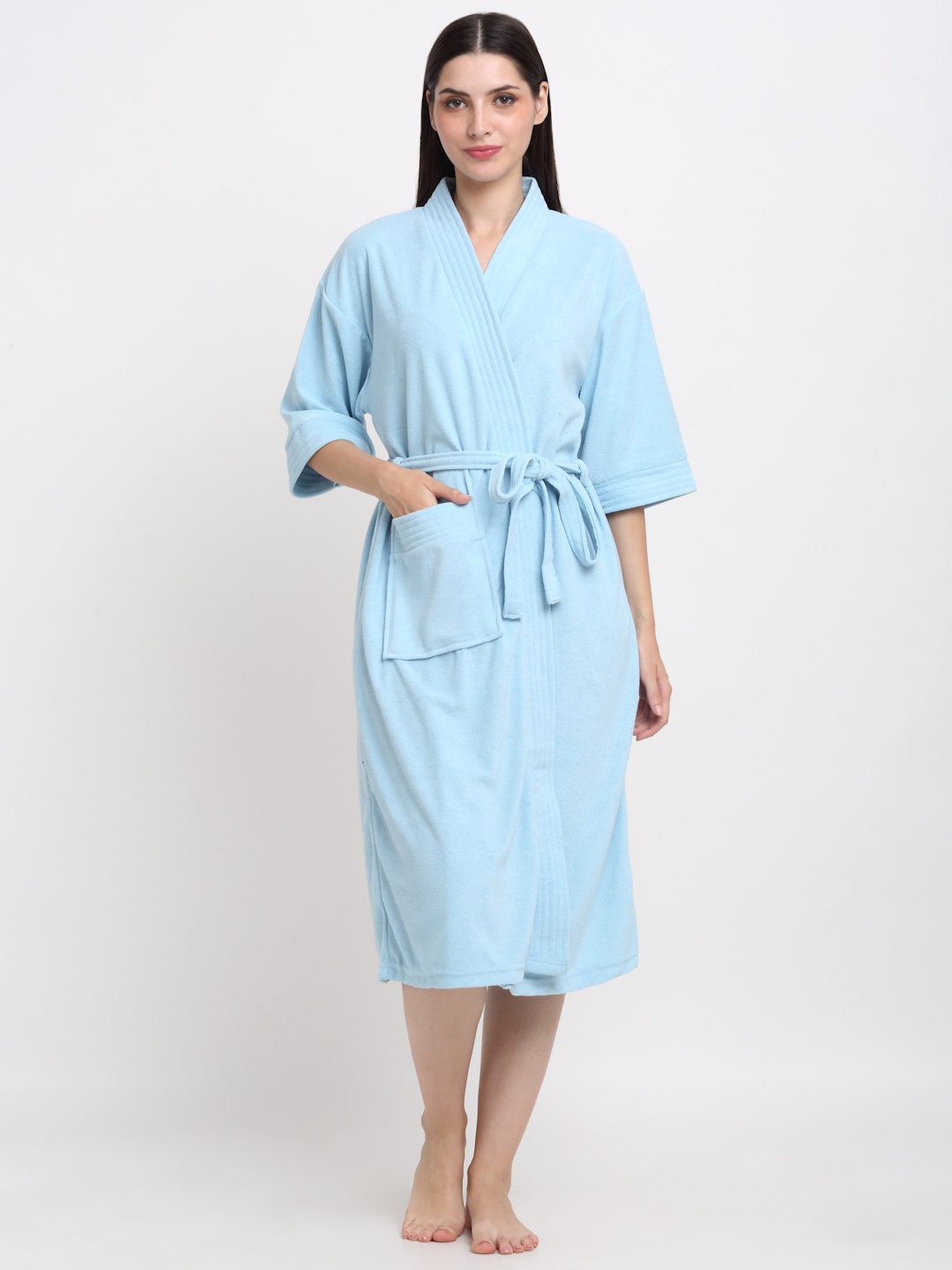 

Creeva Everyday Collection Tie-Up Front Pocket Terry Bath Robe, Blue