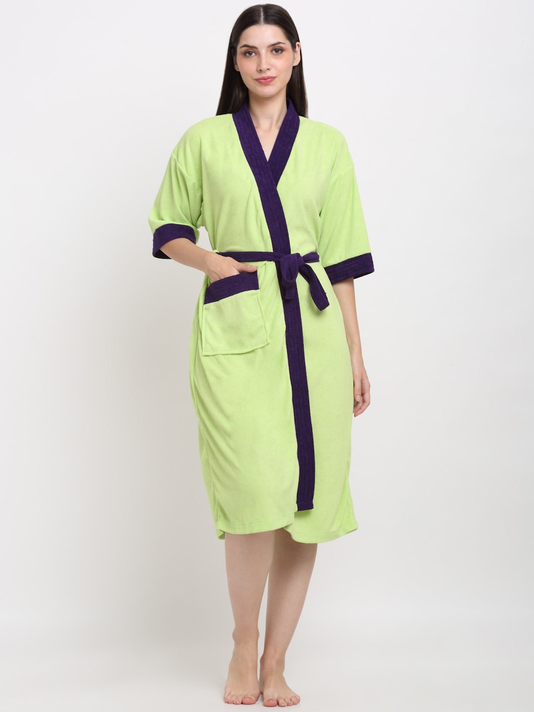 

Creeva Everyday Collection Tie-Up Front Pocket Terry Bath Robe, Green