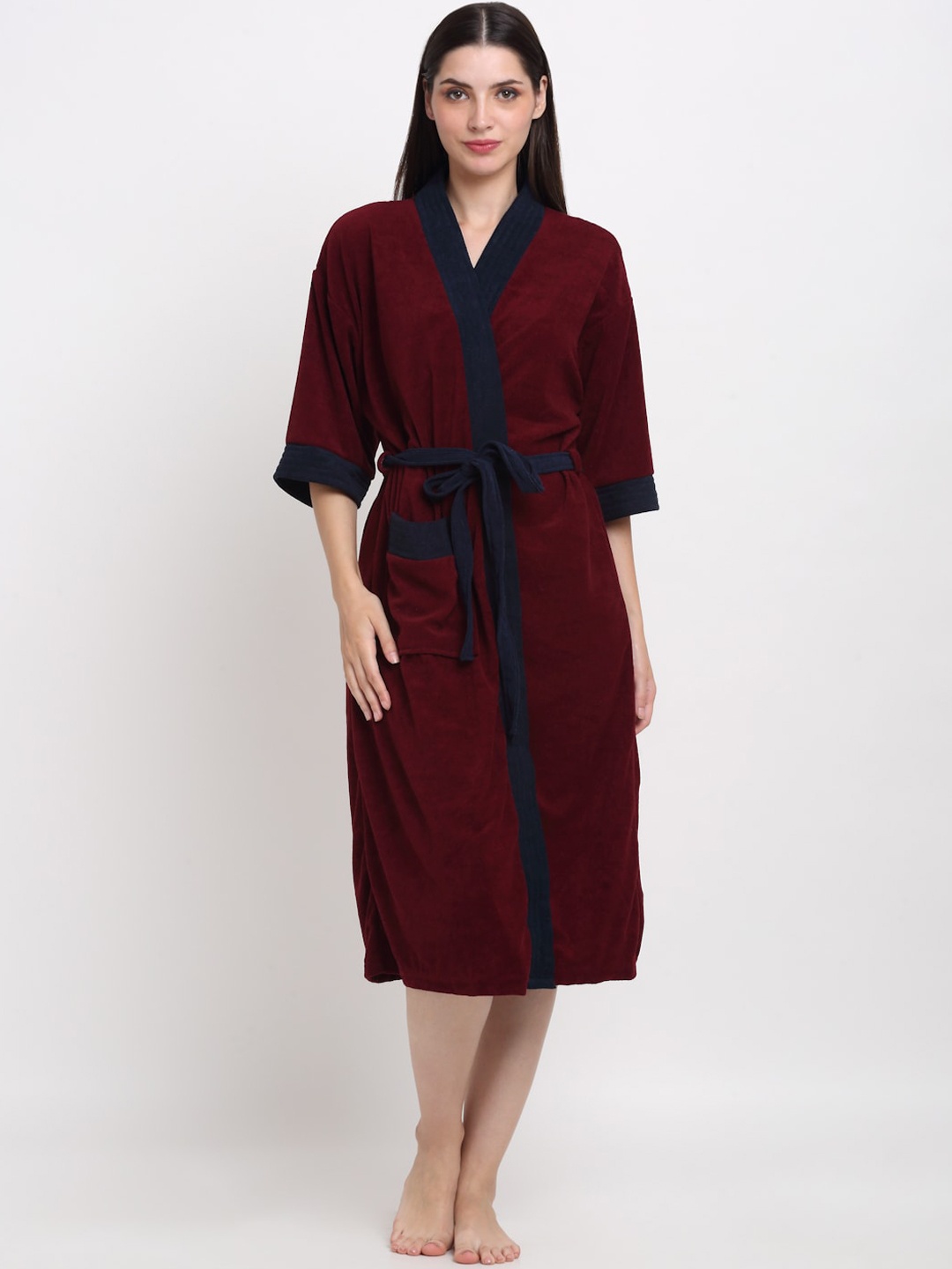 

Creeva Belted Terry Bath Robe, Maroon