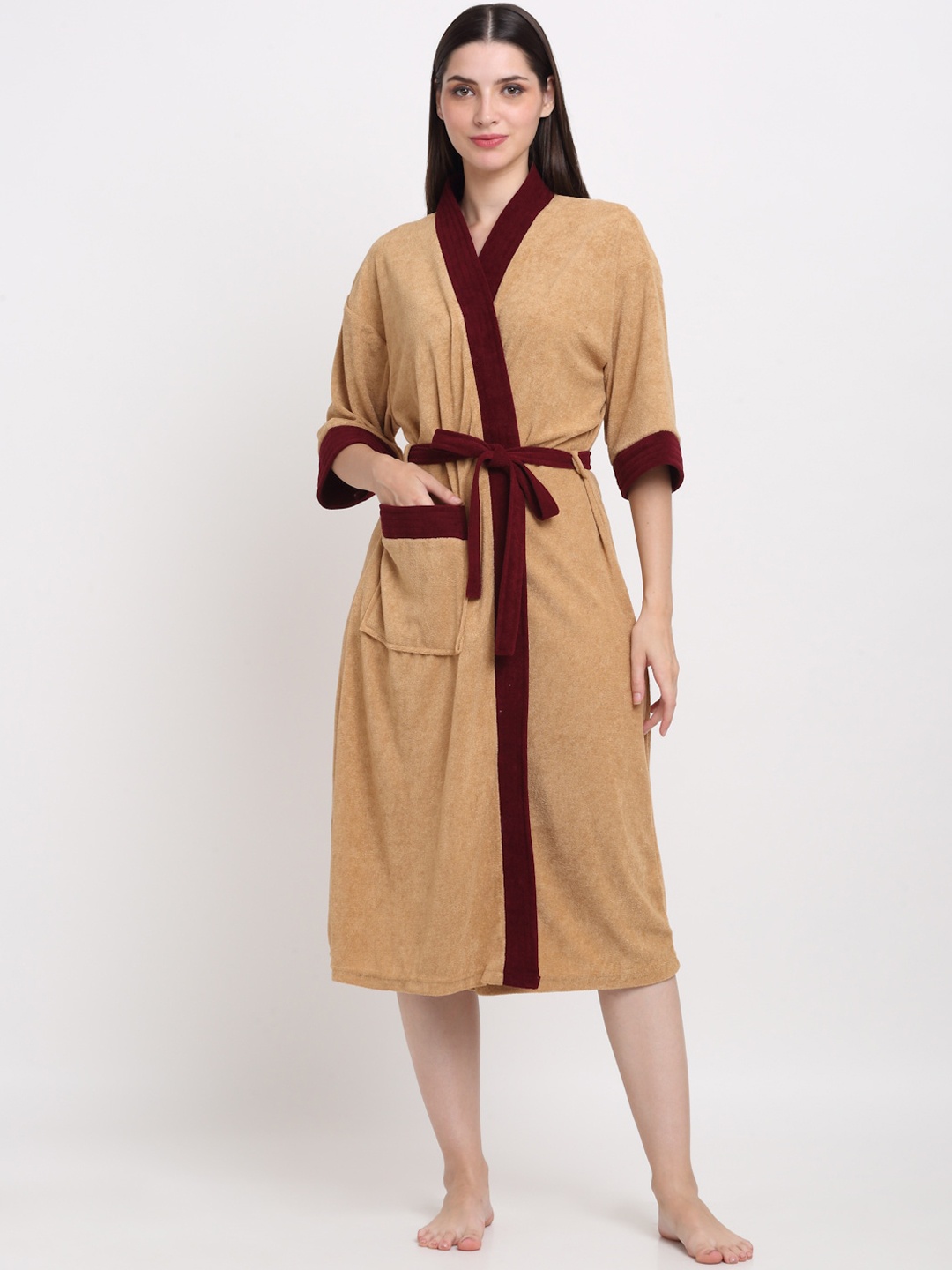 

Creeva Belted Terry Bath Robe, Camel brown